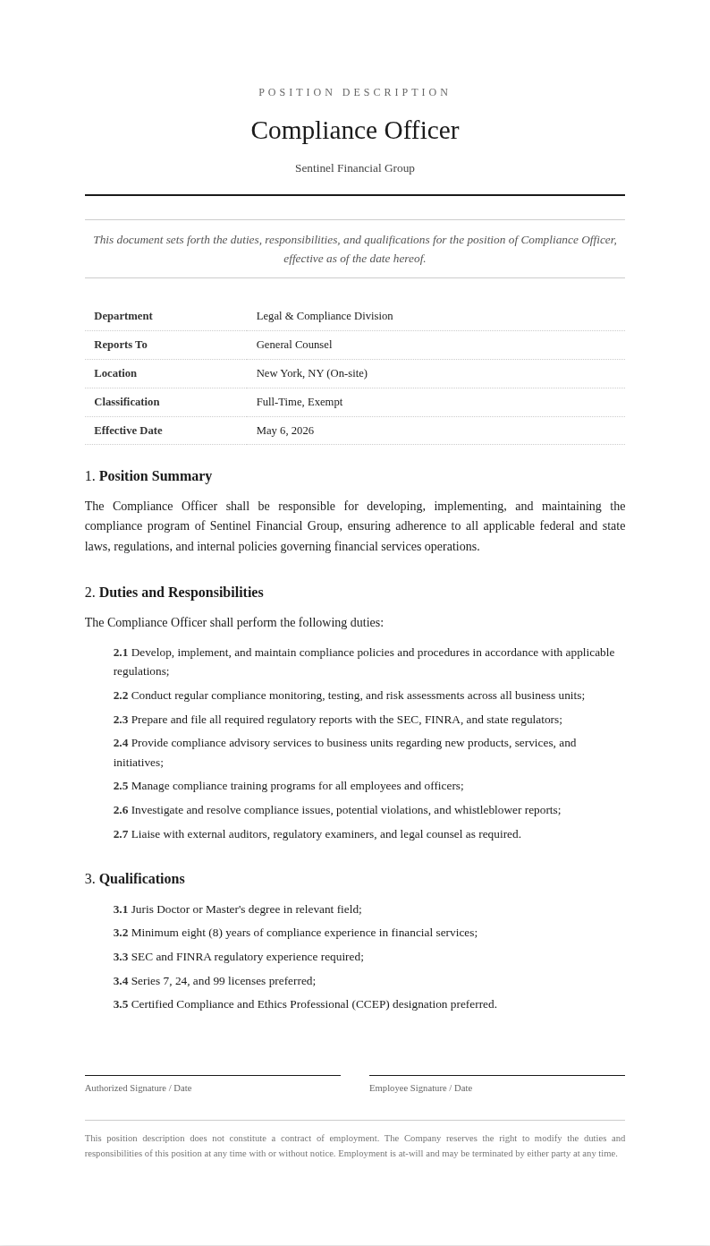 Plain contract style job description